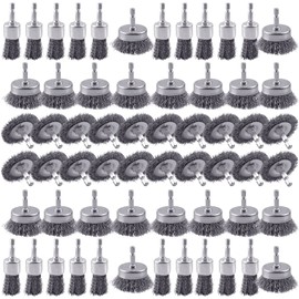 Rocaris 60 Pack Carbon Steel Wire Wheel Brush, Rocaris Cup Brush, Wheel Brush, Pen Brush Set with 1/4-Inch Hex Shank for Rust Removal, Corrosion and Scrub Surfaces