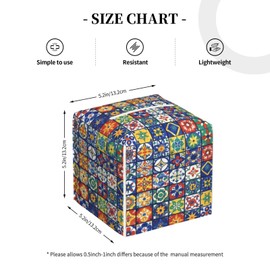 Colorful Talavera Tile Tissue Box Cover Square, Waterproof Leather Tissue Box Holder Portable Dispenser Modern Home Decoration for Bathroom Car Nightstand Vanity