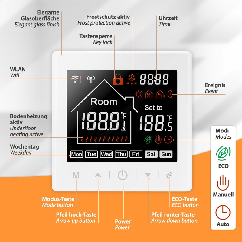 Mi-Heat M2 Room Thermostat WLAN White - Alexa Tuya Smart