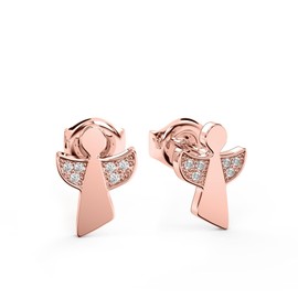 Angel Earrings Rose Gold Plated Zirconia Stud Earrings for Children Girls Angel Silver 925 Earrings with Angel Stud Small Protective Angel Wings with Stones Zirconia Angel Earrings FF145VGRS, Sterling