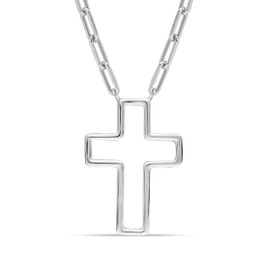 LeCalla 925 Sterling Silver Faith Hope Cross Thin Paperclip Link Chain Pendant Necklace with Lobster Claw Clasp for Women 18 Inches
