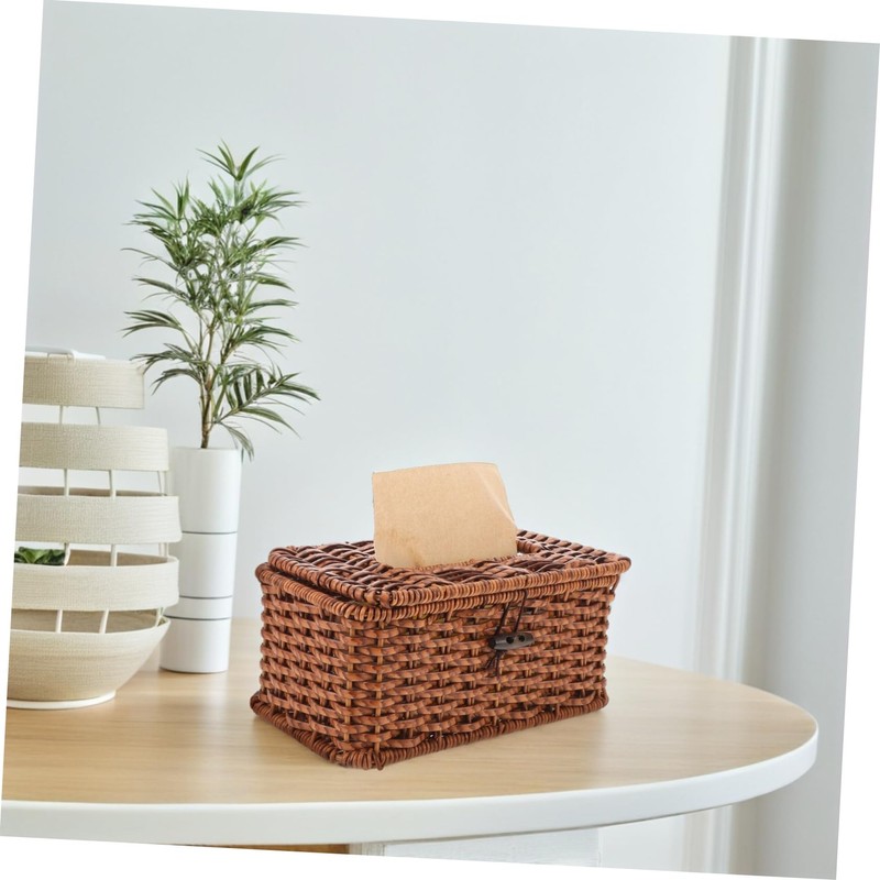 GLEAVI Handwoven Plastic Tissue Box Cover Rectangular Fake Rattan Tissue