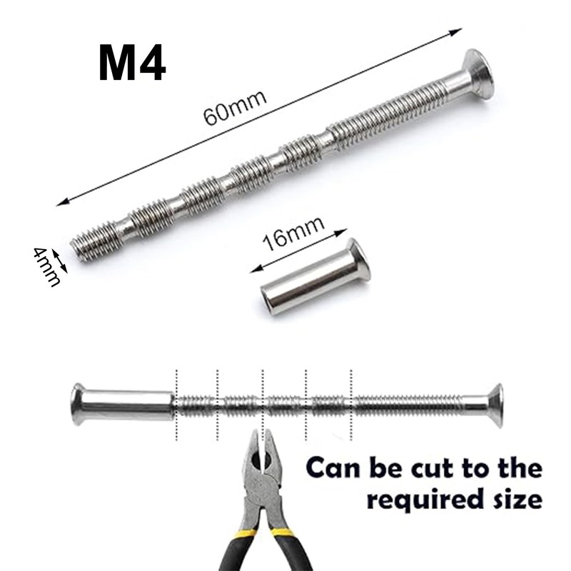 Mebamce 8 Sets M4 Bolt Connecting Screws and Sleeves, Stainless