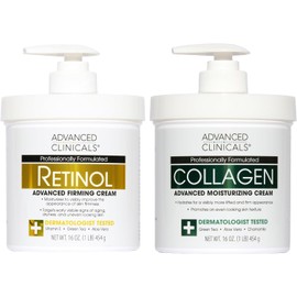 ADVANCED CLINICALS 2 PACK SET - CREMA CORPORAL RETINOL REAFIRMANTE CON VITAMINA E, TE VERDE Y ALOE VERA + CREMA CORPORAL COLAGENO RESCATE DE LA PIEL CON TE VERDE, ALOE VERA Y MANZANILLA 454GR/CU
