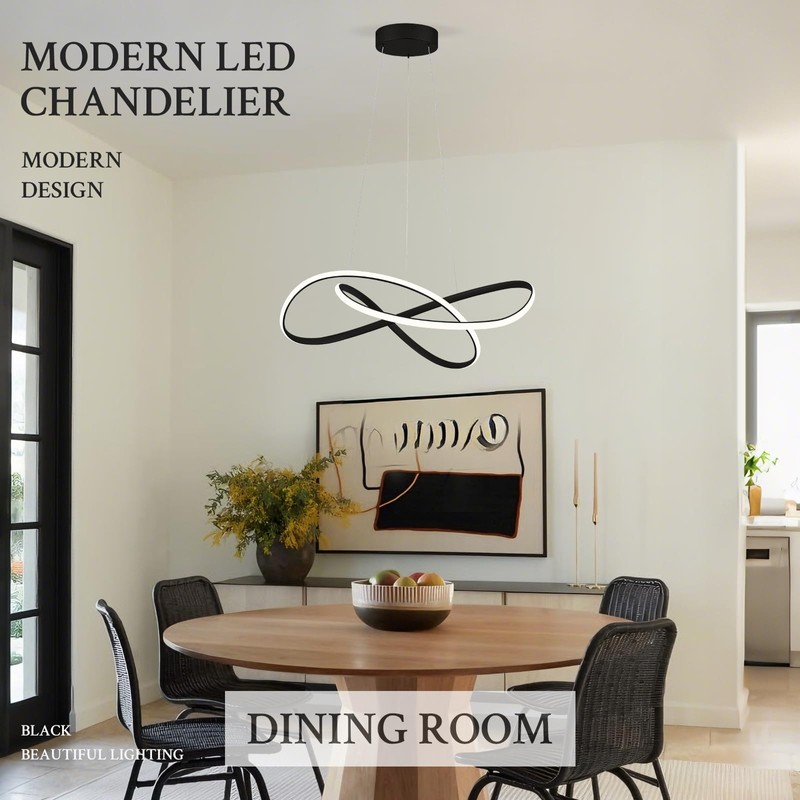 Sparklelf Modern Chandelier Black D20in LED Pendant Light Fixtures for