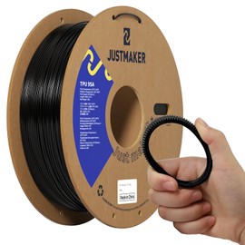 JUSTMAKER TPU 95A 3D Printer Filament, Suitable Resilience, Upgrade Cardboard Spool, 1kg, Dimensional Accuracy +/-0.05mm, 1.75mm, Black