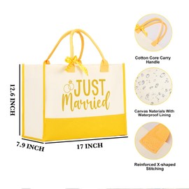 Jeteman Bachelorette Bride Tote Bag, Bridal Shower Gifts - Just Married Bride Wedding Christmas Gifts, Canvas Tote Bag for Women, Wedding & Engagement Party, Beach Bag (yellow)