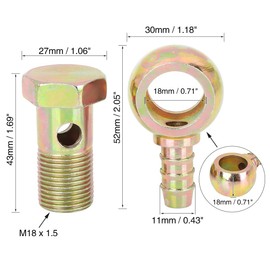 X AUTOHAUX 2 Sets Hollow Screw 18 mm Banjo Hose Barb Bolt Fitting Brakes Accessories Adapter M18 x 1.5