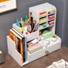 NUODWELL Desk Organizer with Drawer, White Pen Holder DIY Desk