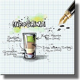 Hiroshima Cocktail Recipe Drink Picture on Stretched Canvas, Wall Art Decor, Ready to Hang!
