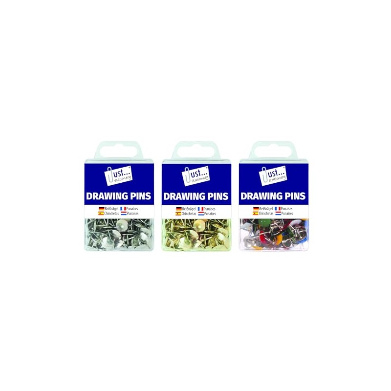Just Stationery 978950 Assorted Drawing Pins Pack of 120