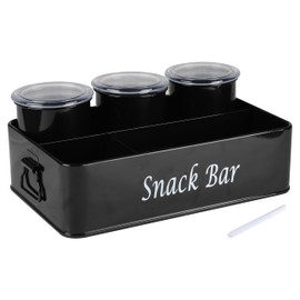 Xbopetda Snack Organizer for Countertop, Metal Snack Bin with 3 Snack Jars, Portable Snack Hoder Tray with Handles, 3 Compartments Snack Bar Organizer for Kitchen Pantry Organizer and Storage - Black
