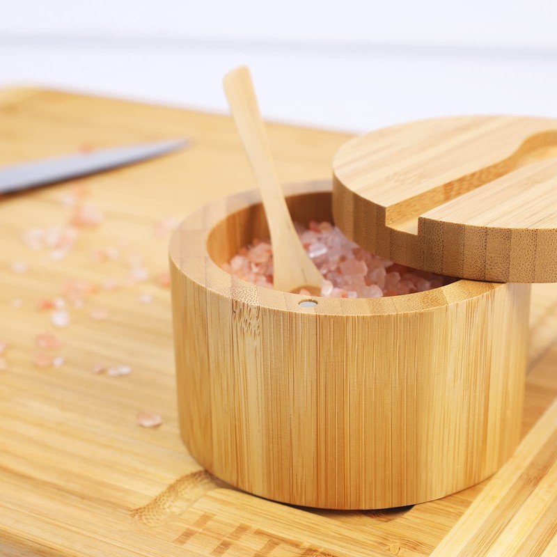 HTB Bamboo Salt Cellar with Mini Spoon, Kitchen Salt Box