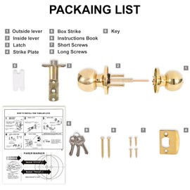 Brigligh High-Security Stainless Steel Round Ball Door Handle - with Lock and Key, Suitable for Entrance, Front Door, and Bedroom(Gold)