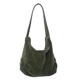 ALUWU Corduroy Tote Bag for Women Zipper Casual Hobo Bags Work Canvas Shoulder Handbags Cute Large Purse Army Green