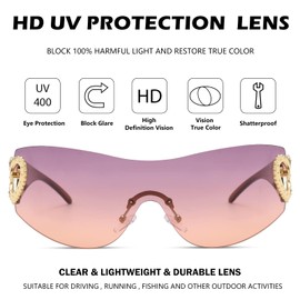 genkigold Y2K Sunglasses for Women and Men: Trendy Oversized Frameless Sunglasses with Heart, Protective Shield Wrap Around, Fashion Futuristic Gift, Punk Black/Steam Grey/Y2K Pink, Y2k Pink