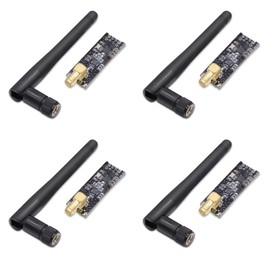 GERUI Pack of 4 NRF24L01 + PA + LNA Wireless Transceiver Module, 2.4G 1100 m RF Radio Module, Can Be Applied Point-to-Point or Form a Star Net, with SMA Antenna Compatible for Arduino