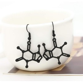 Caffeine Molecule Dangle Earrings Simple Happiness Neurotransmitter Organic Chemistry Structure Drop Earrings for Science Lover Jewelry (Black)