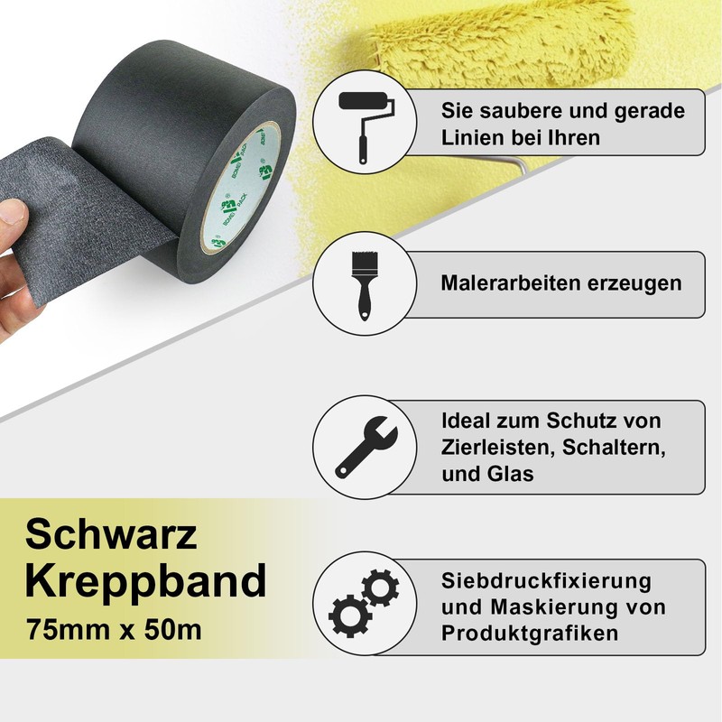 BOMEI PACK Black 75 mm x 50 m Painter's Masking
