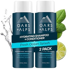 Oars + Alps Mens Sulfate Free Hair Shampoo and Conditioner Set, Naturally Derived Hair Care Infused with Kelp and Algae Extracts, Fresh Ocean Splash, 12 Fl Oz Each