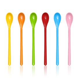6 Pieces Long Handled Spoons, Plastic Colorful Spoons, Length Egg Spoons, Length Plastic Spoons, Coffee Spoons, Coffee Stirring Spoons