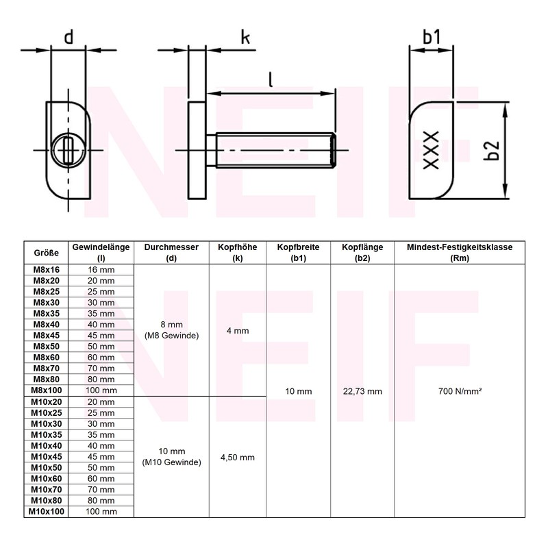 Hammer Head Screw M10 x 35 mm Stainless Steel A2