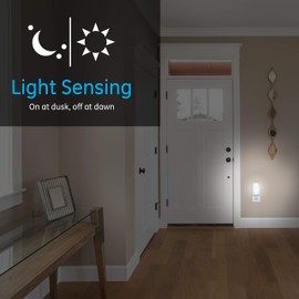 GE CoverLite Automatic LED Night Light, White Finish, Plug-In, Soft White, Dusk to Dawn Sensor, Energy-Efficient, Ideal for Hallways, Kitchens, Bathrooms, Bedrooms, Offices, 37300