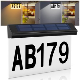 Solar Address Sign, Solar House Numbers for Outside Address Numbers for House 2 Color Lighting Dimmable Lighted Address Plaque, Waterproof Illuminated House Number Sign for Houses Yard Street Walkway
