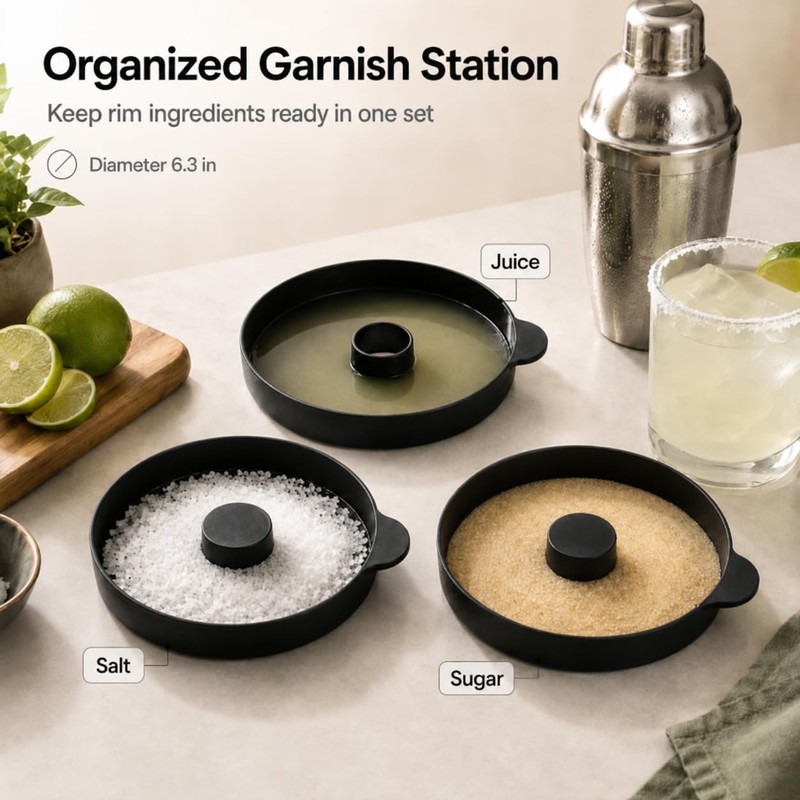 3 Tier Bar Glass Rimmer for Margarita & Cocktail, Black