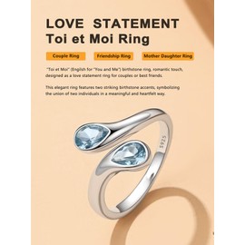 Bestyle Adjustable Rings Women's 925 Silver Droplet Ring, Gemstone Ring, Open Thumb Ring, Simple Ring, Teardrop Chunky Rings, Size Adjustable from 50-60, Sterling Silver