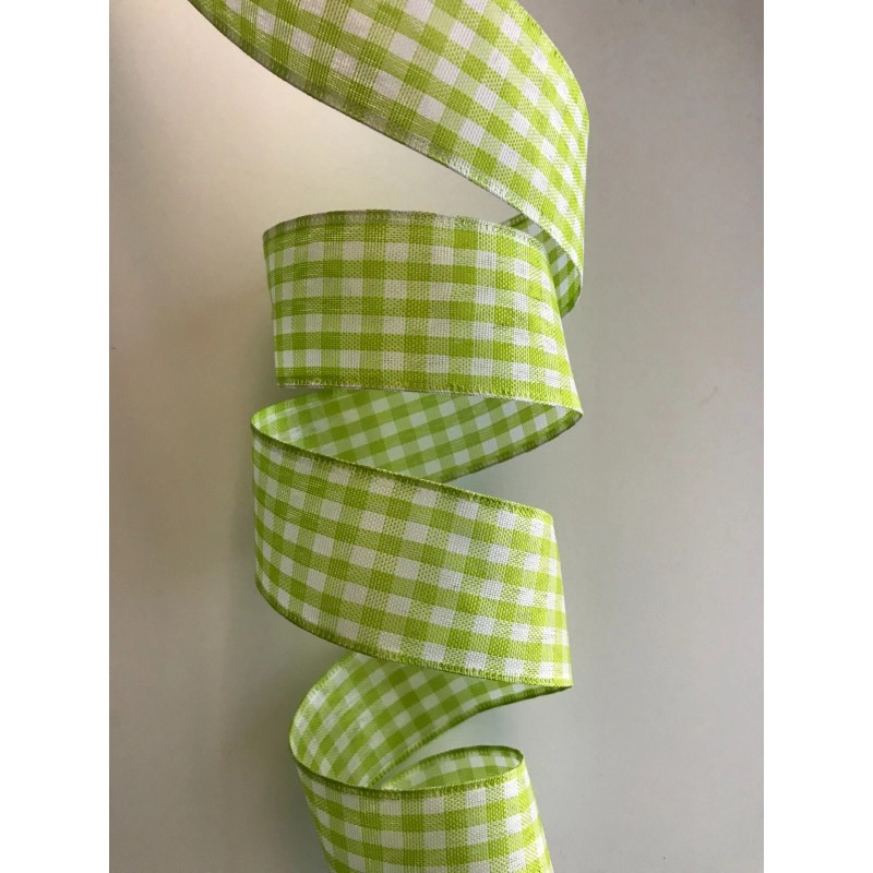 Decorative Ribbon Gingham Ribbon, Lime Green and White, 1 1/2"