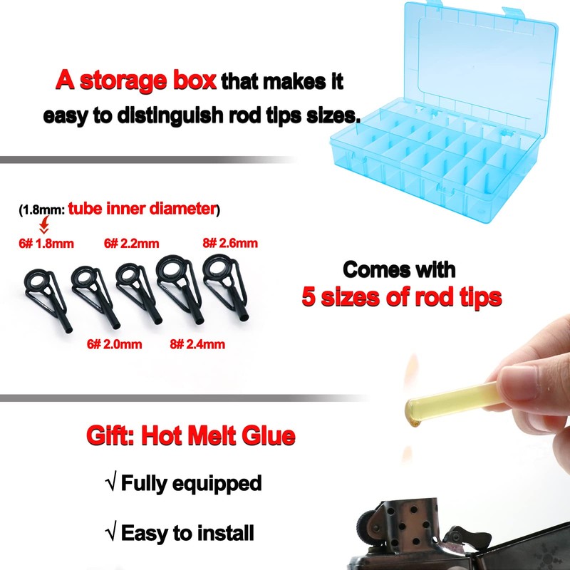 FishTrip Rod Repair Kit 40pcs Fishing Rod Tip Guide Repair