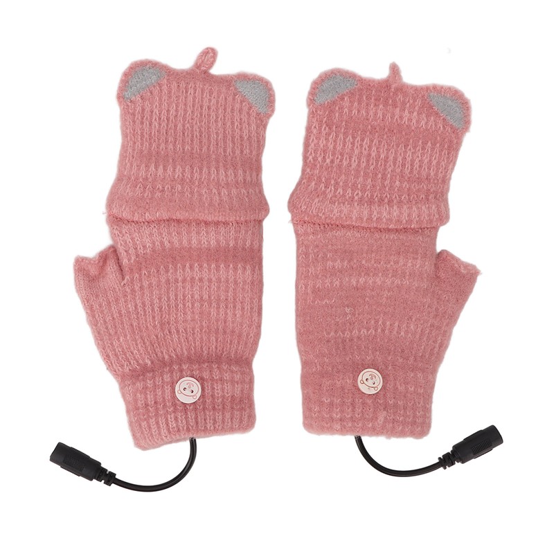 USB Heated Gloves Mitten Men Women Winter Knitted Fingerless Hand