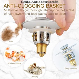 CICINIO Tapón Universal Fregadero de baño, tapón de Drenaje de latón para Agujeros de Drenaje de Lavabo de 1-2 Pulgadas (1)