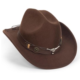 IZUS Women Men Western-Cowboy-Hat Longhorn-Bull Cowgirl-Hats Felt-Rodeo-Gus-Hat for West-Country-Party Medium/Large