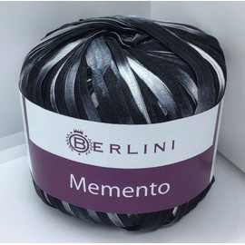 Berlini Memento Ribbon Yarn - 50 Gram, 88 Yards, 3/8" Wide - #140 Zebra - Black, White