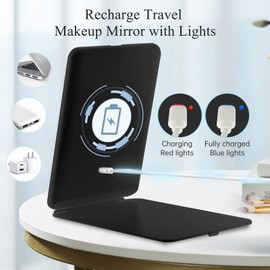FUNTOUCH FUNTOUCH Rechargeable Travel Makeup Mirror with 72 Led Lights, Portable Lighted Beauty Mirror, 3 Color Lighting, Dimmable Touch Screen, Tabletop LED Folding Cosmetic Vanity Mirror