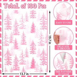 100 Sheets Christmas Tree Tissue Paper, 20x14in Forest Style Wrapping Tissue Watercolor Xmas Tree Art Tissue for Xmas Party Gift Bag Fillers Winter Party Decor (Pink)