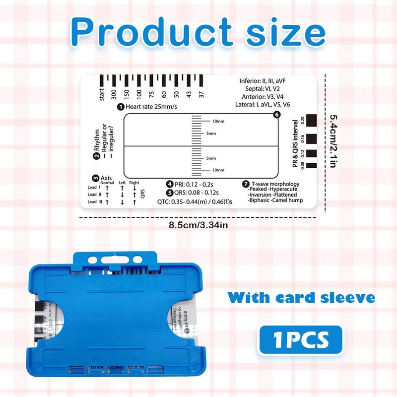 7-Step ECG Ruler, Transparent EKG Measuring Tool, Pocket-Sized 8.6cm x
