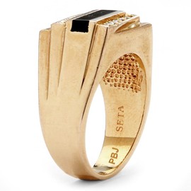 PalmBeach Men's Yellow Gold-Plated Emerald Cut Natural Black Onyx and Round Crystal Ring Sizes 8-13 Size 10