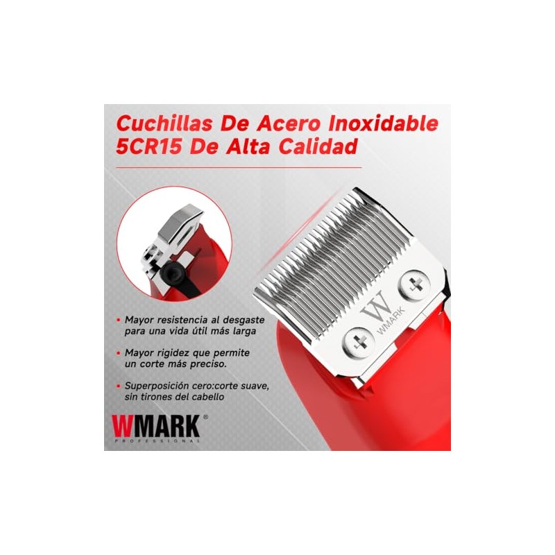 WMARK 1005 Máquina Cortar Cabello Profesional Inalámbrica, Rojo