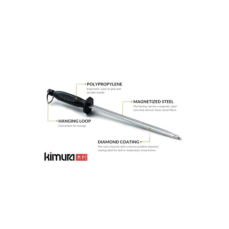 Kimura Professional Diamond Honing Steel, 10 inch Honing Rod, Diamond