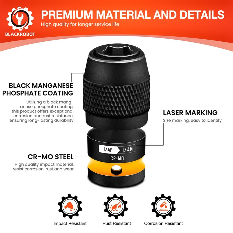 BLACKROBOT Quick Release Impact Bit Holders 1/4-Inch Square Drive to