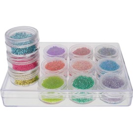 The Beadsmith Personality Case - Clear Storage Organizer Box, 5 x 3.75 x 0.9 inches - Includes 12 Small Containers with lids - 1.2 x 0.7 inches, Bead Holder