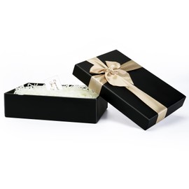 olyee Gift Box with Lid, Black Gift Box with Bow, 24 x 17 x 6.5 cm Gift Box, Rectangle Gift Box for Gift Wrapping (Black)