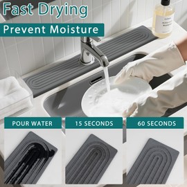 Faucet Mat for Kitchen Sink, 24 Inch Long Diatomite Fast Dry Stone Tray Kitchen Sink Protectors, Faucet Splash Guard for Bathroom Counter Super Absorbent