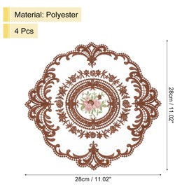 sourcing map 4Pcs Retro Lace Placemats, French Crochet Doilies Round Embroidered Hollow Cup Vase Table Mat for Dining Table Kitchen Party 11.02x11.02inch, Coffee