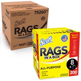 Scott® Rags In A Box™ (75260), White, 200 Shop Towels/Box, 8 Boxes/Case, 1,600 Towels/Case