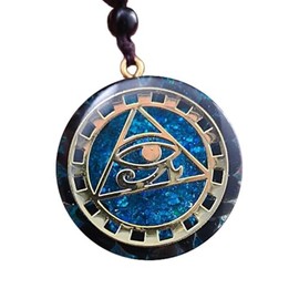 BOLFFU Orgone Black Obsidian Eye of Horus Metatron Cube Pendant Necklaces, Amulet Talisman Yoga Necklace (Adjustable Chain, Blue), One size, Natural stone, epoxy resin, rope, Agate