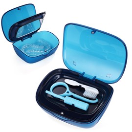 Double Layer Retainer Case,Aligner Case With Mirror, Retainer Holder With Remover Tool And Cleaning Brush With Vent Holes Compatible With Aligner Case, Retainer Case,Orthodontic Supplies Case